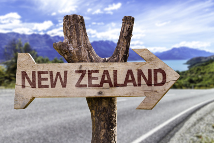 New Zealand Government wooden sign with landscape background